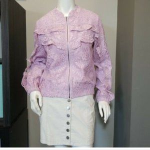 Nanette Lepore Floral Lace Overlay Bomber Zip Jacket